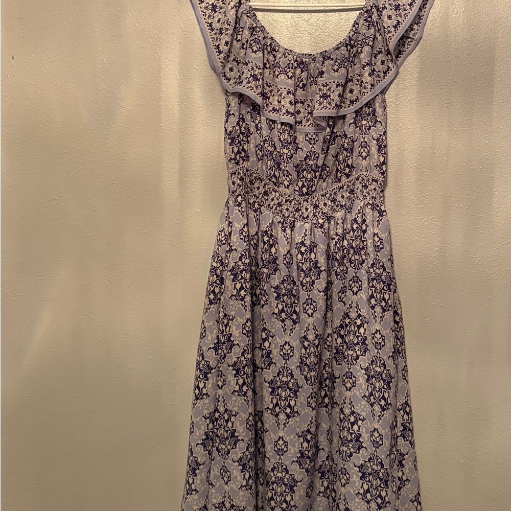 Max Studio Lavender Floral Off-Shoulder Midi Dress
